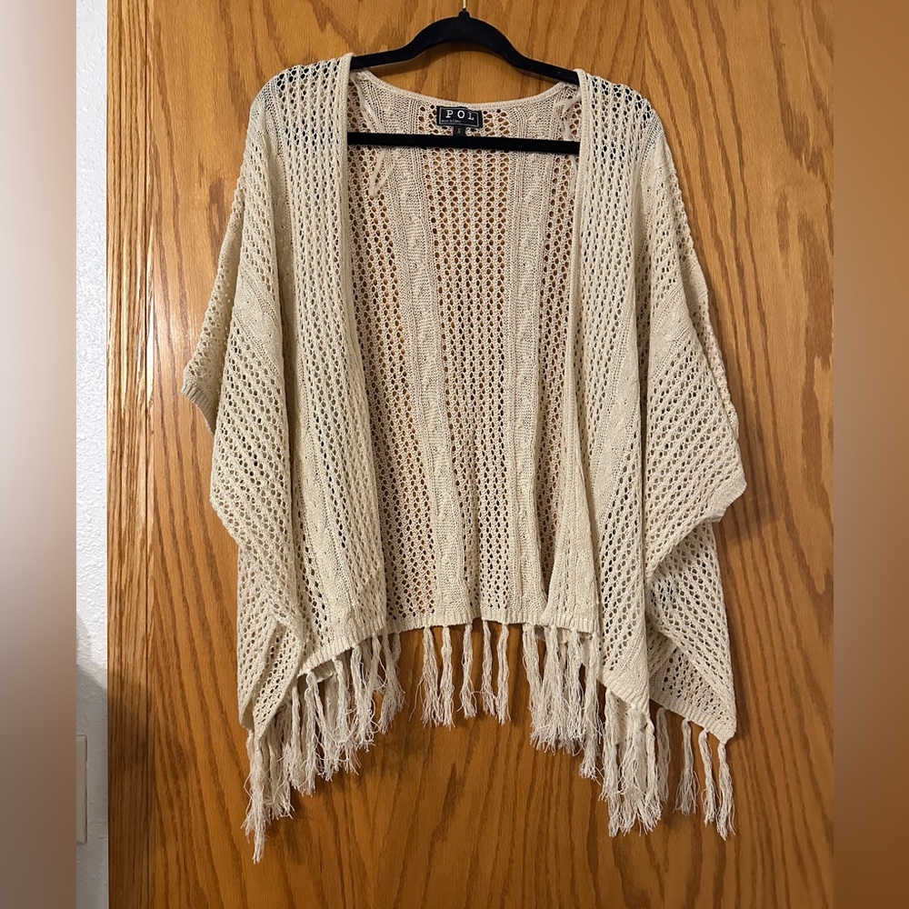 POL Cream Oversized Cap Sleeve Cardigan with Fringe - NWOT - Size S